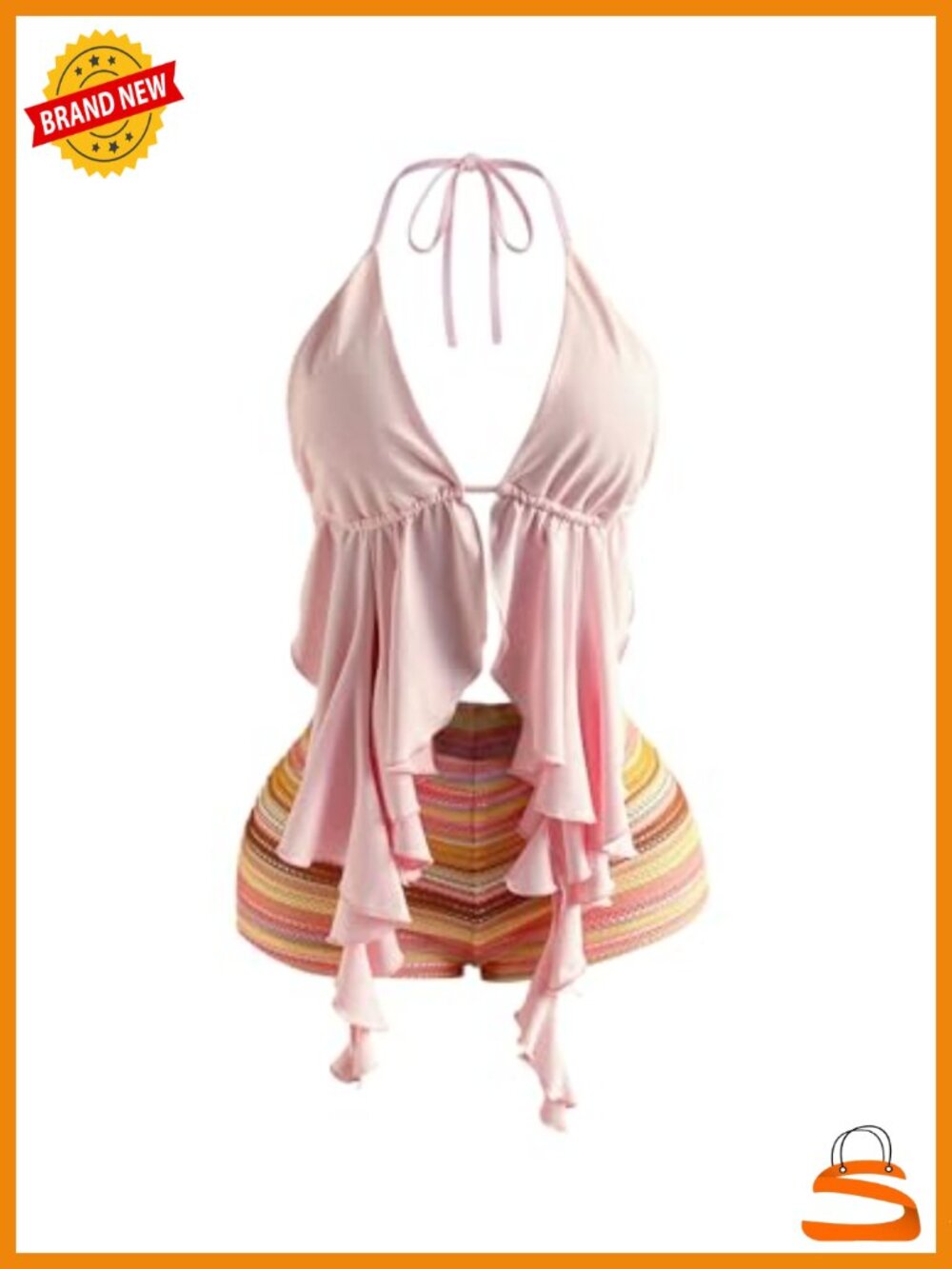 Verdusa Women's 2 Piece Halter Babydoll Top & Mini Short Set